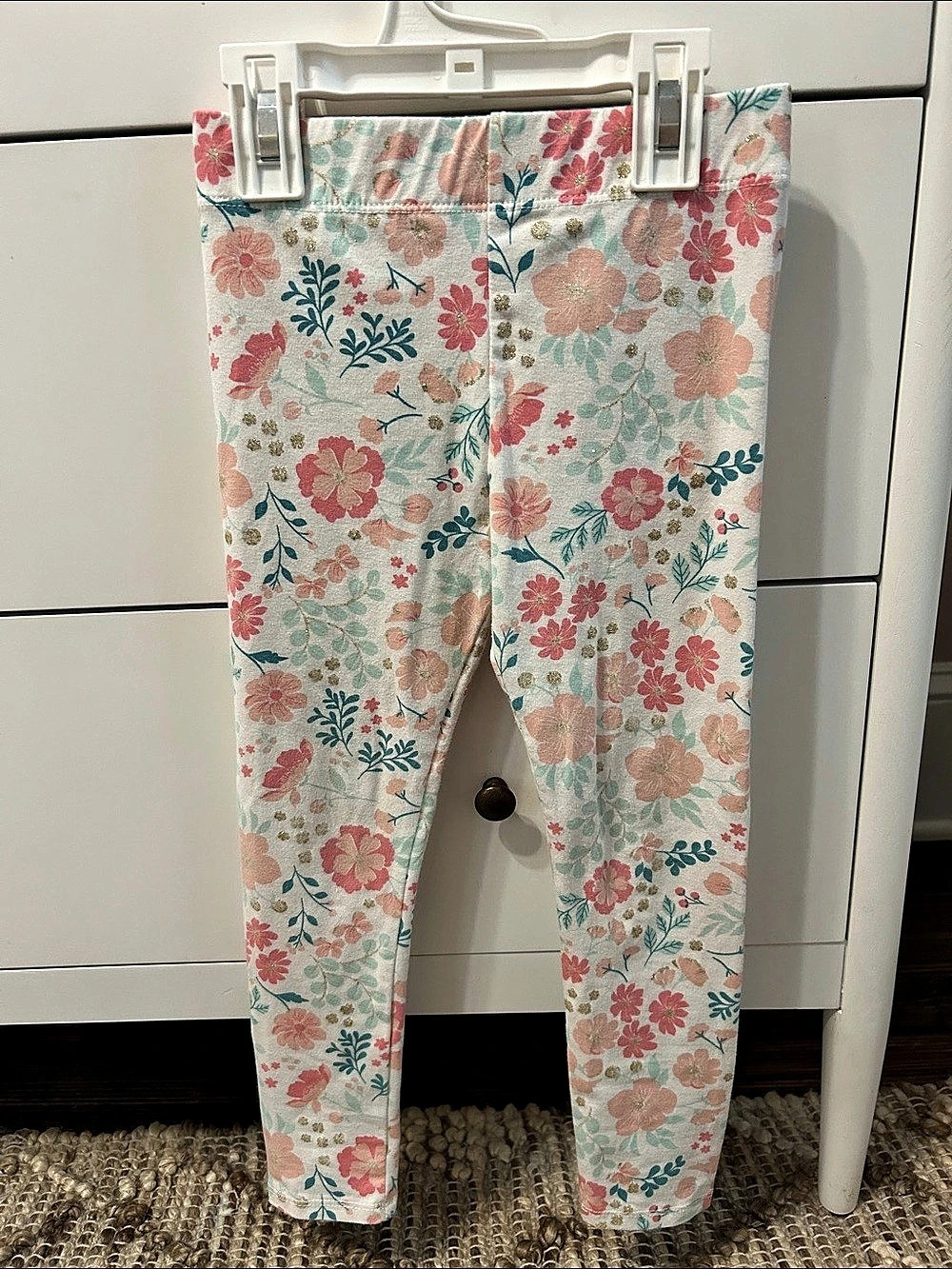 H&M Jersey Shimmer Leggings Floral Leggings in Pink & Blue